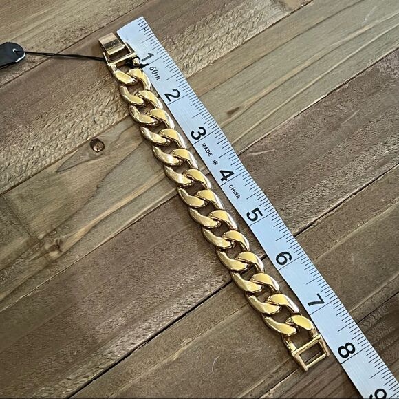 Aqua Chunky Link Chain Gold-Tone Wide Bracelet - Picture 1 of 5